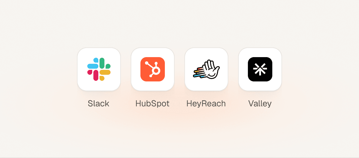 Slack, HubSpot, HeyReach and Valley integrations